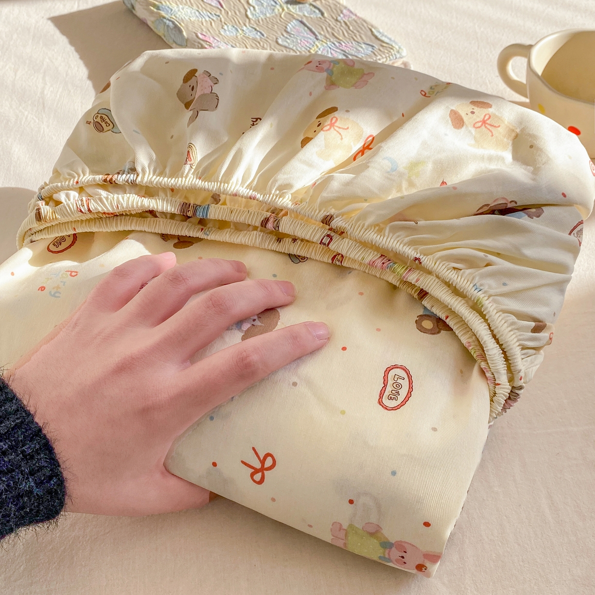 91家纺网 家纺一手货源 找家纺 花梦欣 2026新款全棉印花单品系列3简约卡通款-单床笠 韩系小萌物