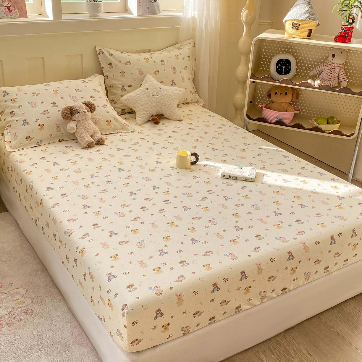 91家纺网 家纺一手货源 找家纺 花梦欣 2026新款全棉印花单品系列3简约卡通款-单床笠 韩系小萌物