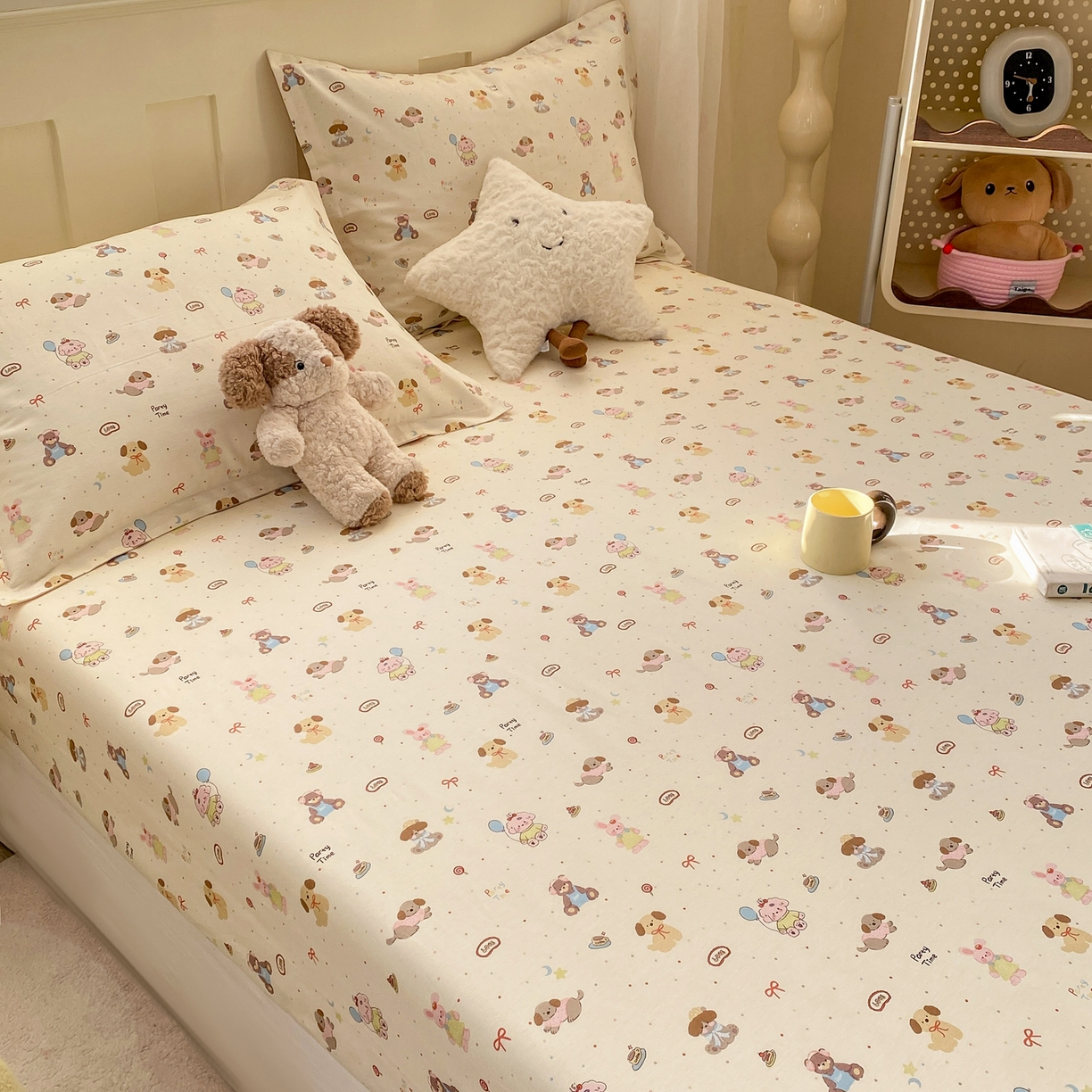 91家纺网 家纺一手货源 找家纺 花梦欣 2026新款全棉印花单品系列3简约卡通款-单床笠 韩系小萌物