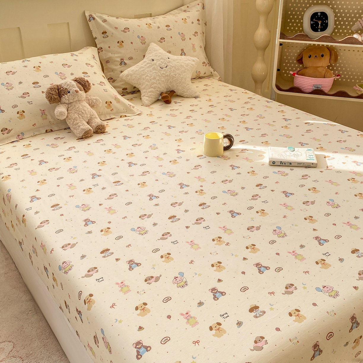 91家纺网 家纺一手货源 找家纺 花梦欣 2026新款全棉印花单品系列3简约卡通款-单床笠 韩系小萌物