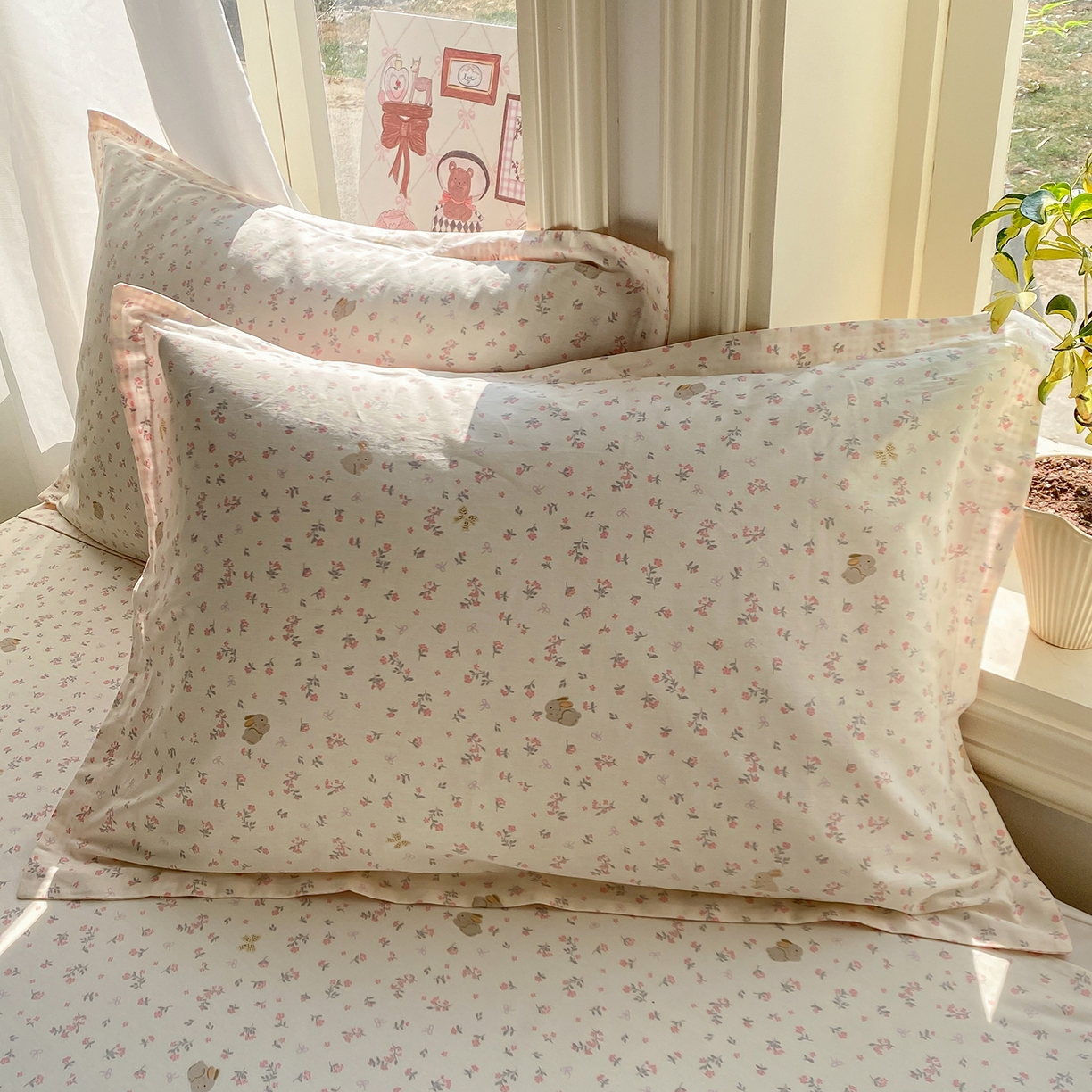 91家纺网 家纺一手货源 找家纺 花梦欣 2026新款全棉印花单品系列2花卉款-单枕套 微花耳耳粉