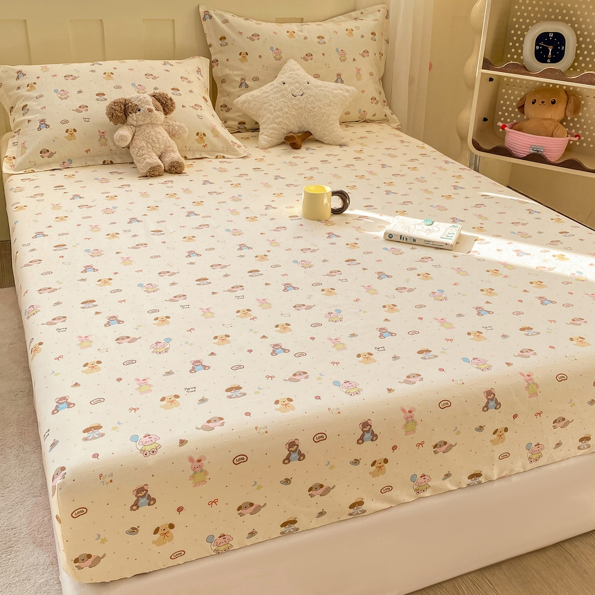 91家纺网 家纺一手货源 找家纺 花梦欣 2026新款全棉印花单品系列3简约卡通款-单床笠 韩系小萌物