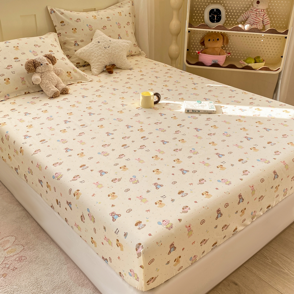 91家纺网 家纺一手货源 找家纺 花梦欣 2026新款全棉印花单品系列3简约卡通款-单床笠 韩系小萌物