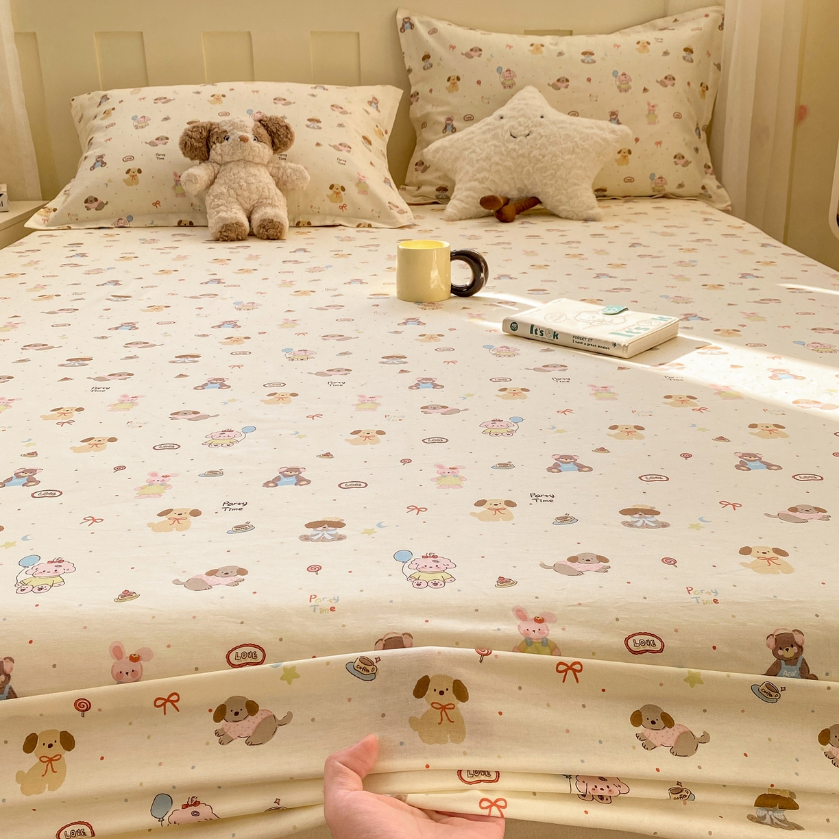 91家纺网 家纺一手货源 找家纺 花梦欣 2026新款全棉印花单品系列3简约卡通款-单床笠 韩系小萌物