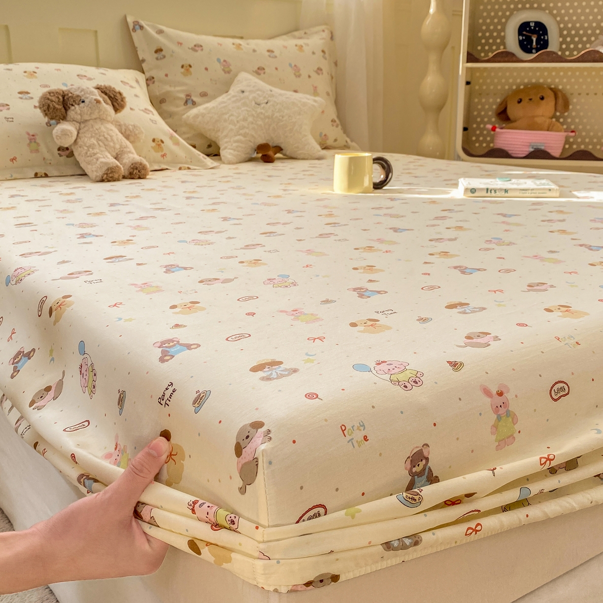 91家纺网 家纺一手货源 找家纺 花梦欣 2026新款全棉印花单品系列3简约卡通款-单床笠 韩系小萌物