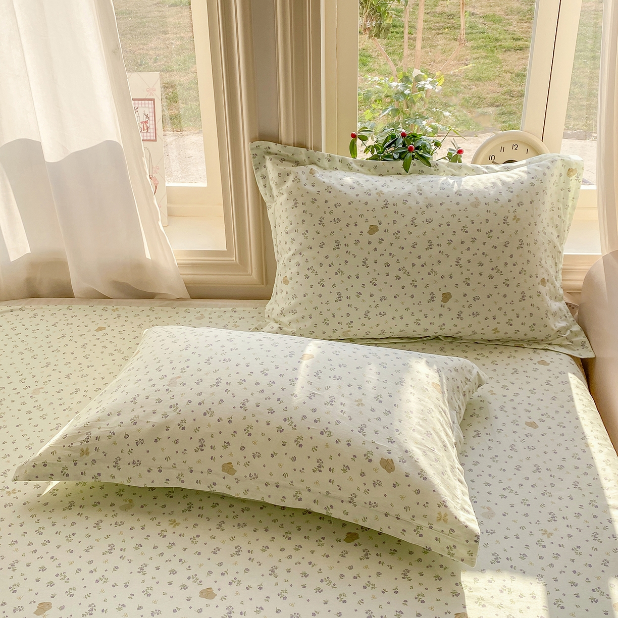 91家纺网 家纺一手货源 找家纺 花梦欣 2026新款全棉印花单品系列2花卉款-单枕套 微花耳耳蓝