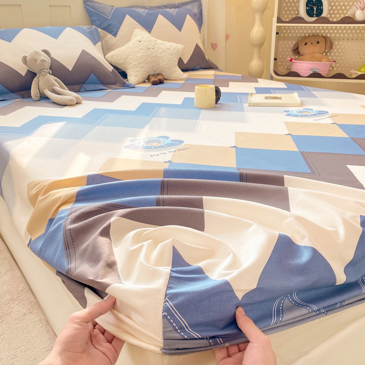 花梦欣 2026新款全棉印花单品系列3简约卡通款-单床笠 几何飞船