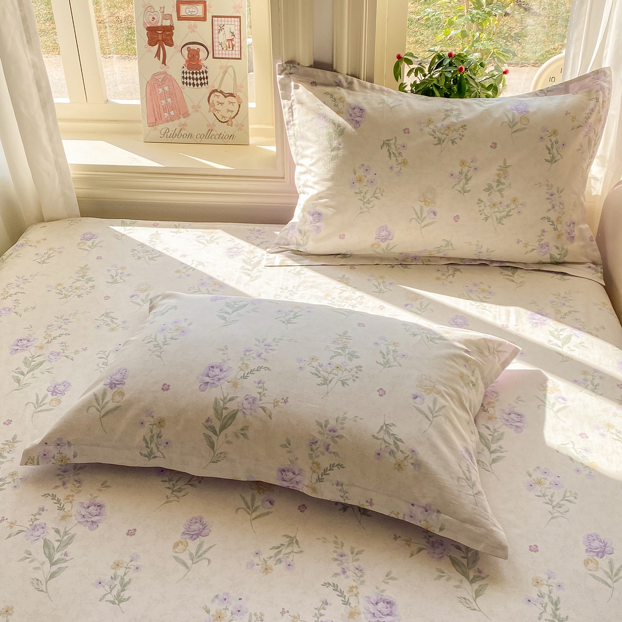 91家纺网 家纺一手货源 找家纺 花梦欣 2026新款全棉印花单品系列2花卉款-单枕套 芜晴花紫