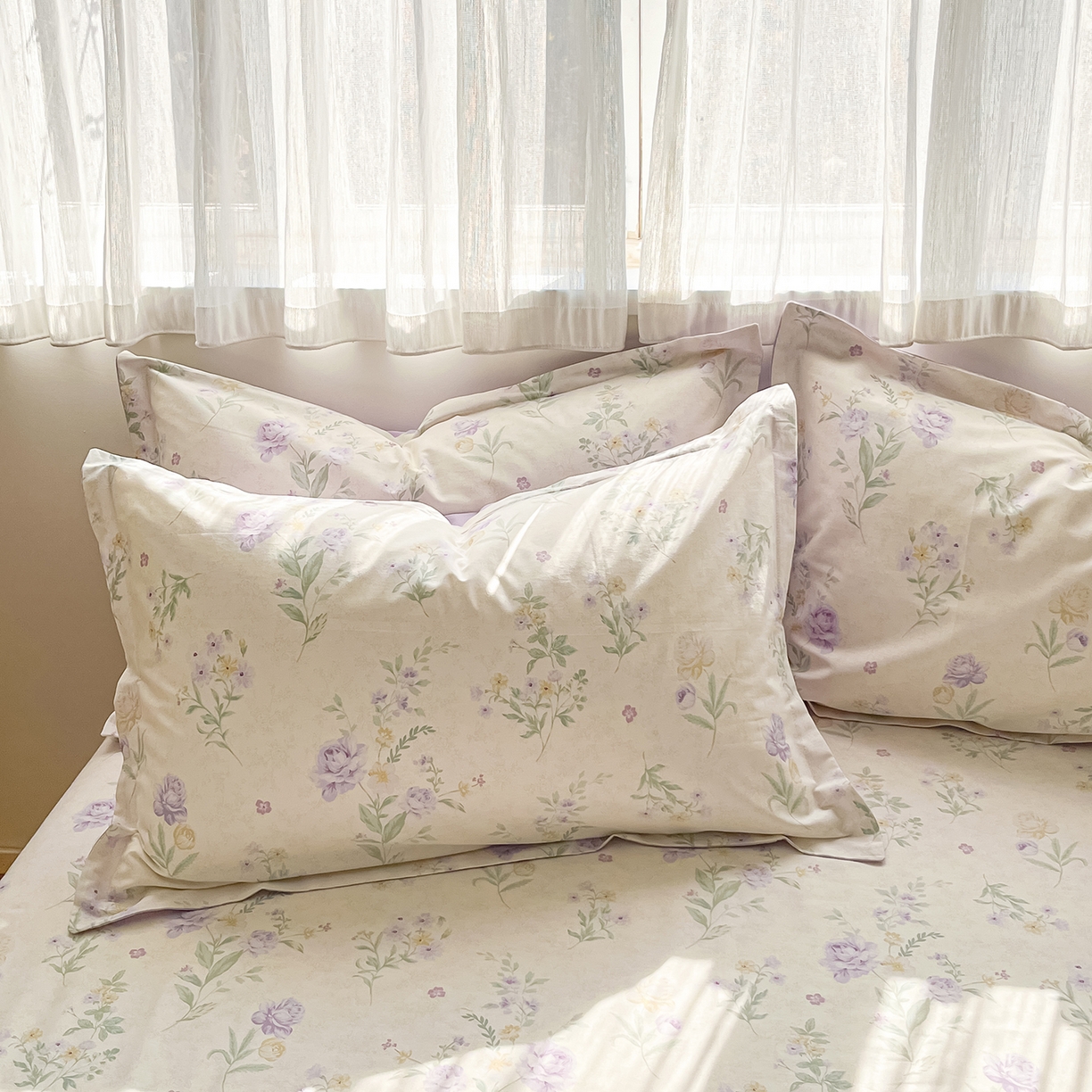 91家纺网 家纺一手货源 找家纺 花梦欣 2026新款全棉印花单品系列2花卉款-单枕套 芜晴花紫