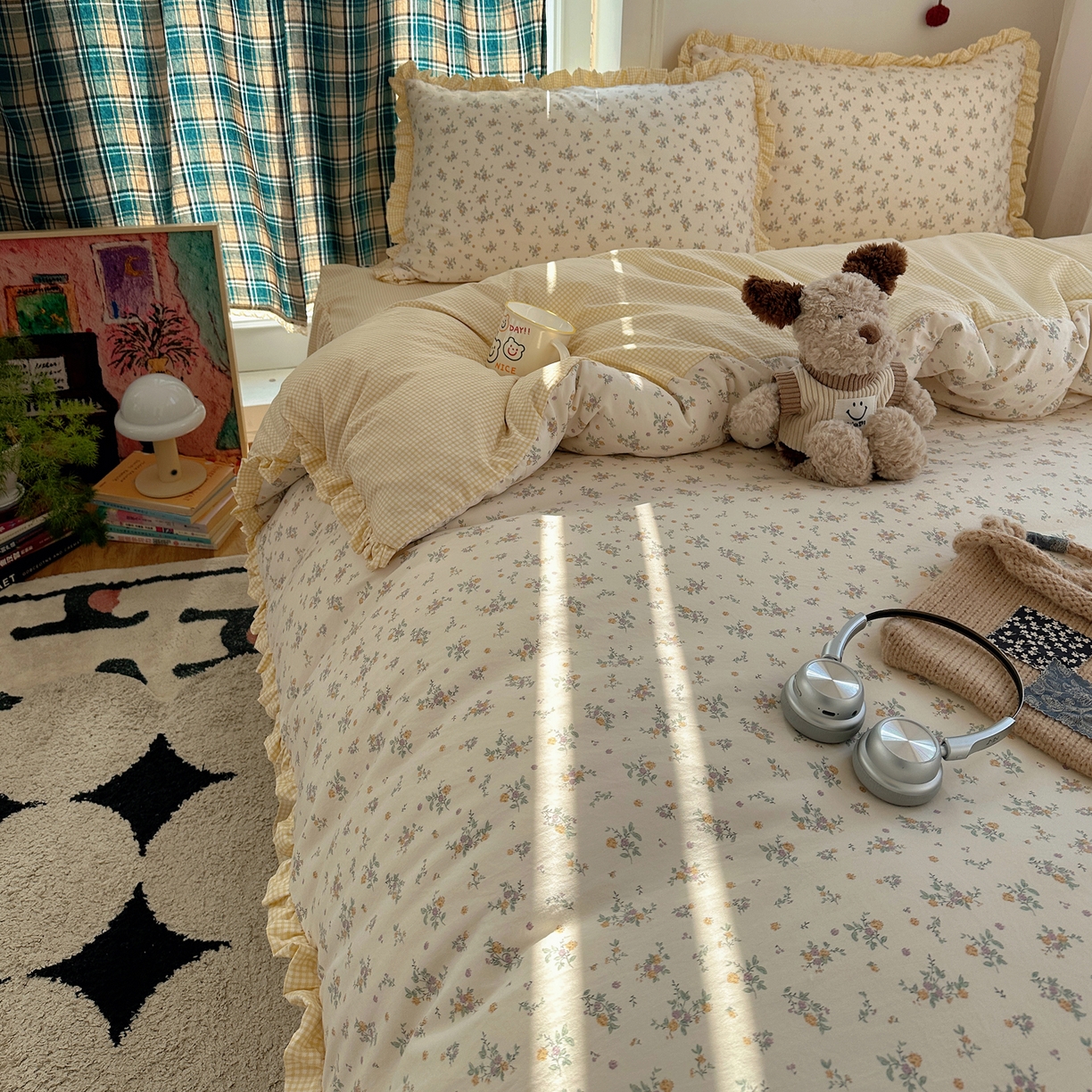 91家纺网 家纺一手货源 找家纺 （总）轻奢坊 2026新款云感仿棉水洗棉褶皱短花边四件套