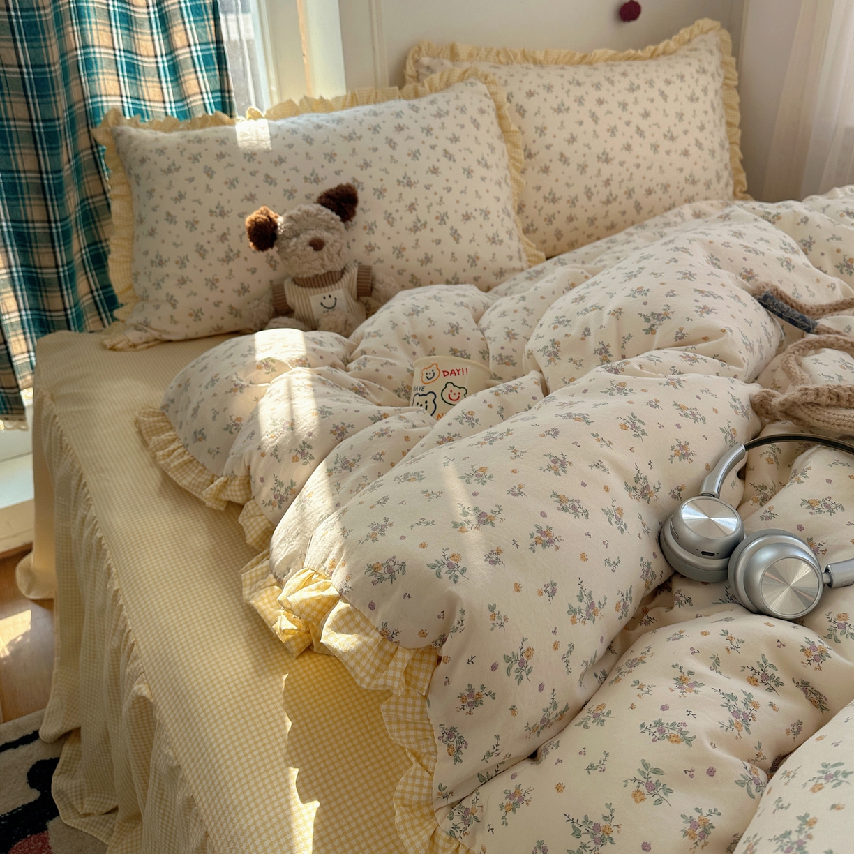 91家纺网 家纺一手货源 找家纺 （总）轻奢坊 2026新款云感仿棉水洗棉褶皱短花边四件套