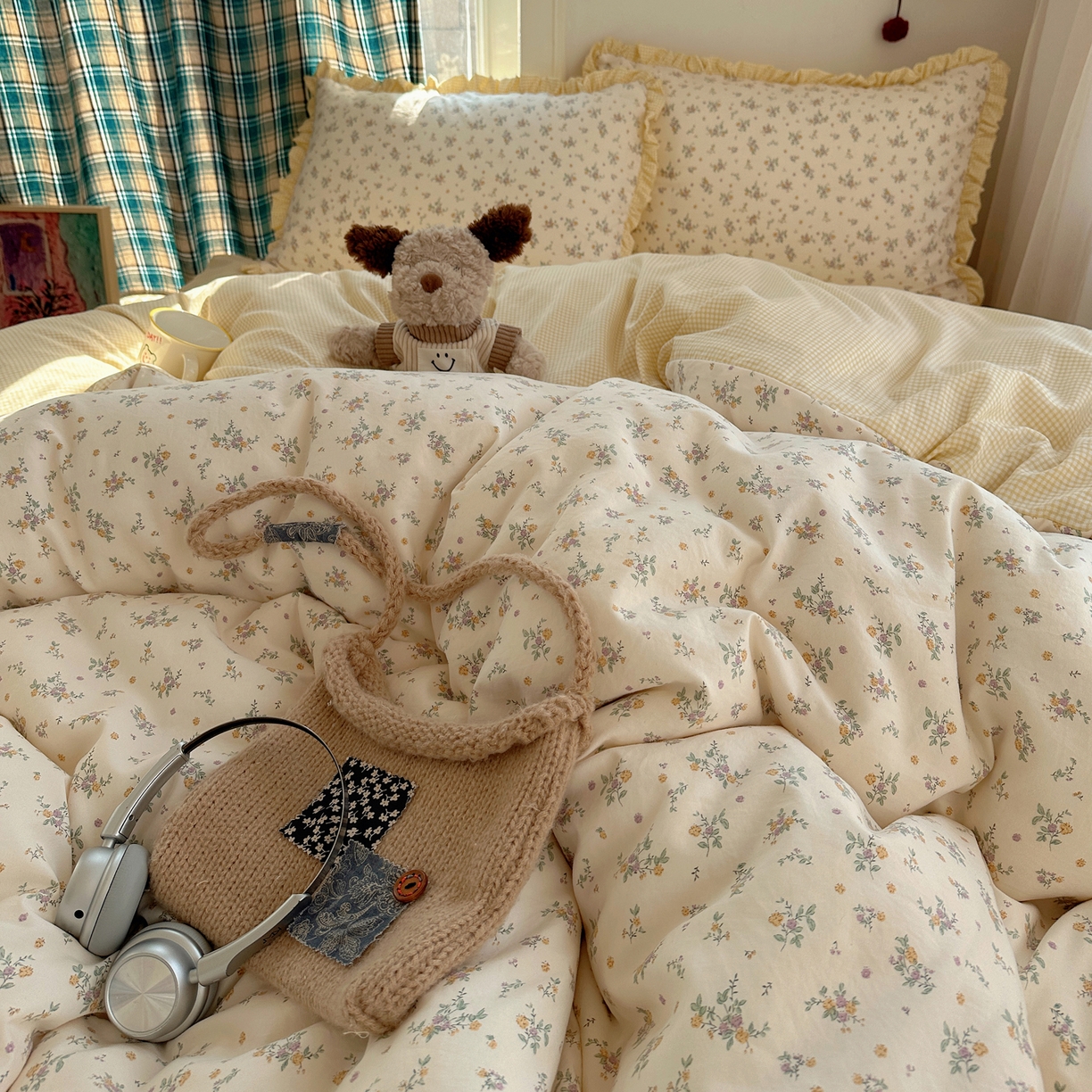 91家纺网 家纺一手货源 找家纺 （总）轻奢坊 2026新款云感仿棉水洗棉褶皱短花边四件套