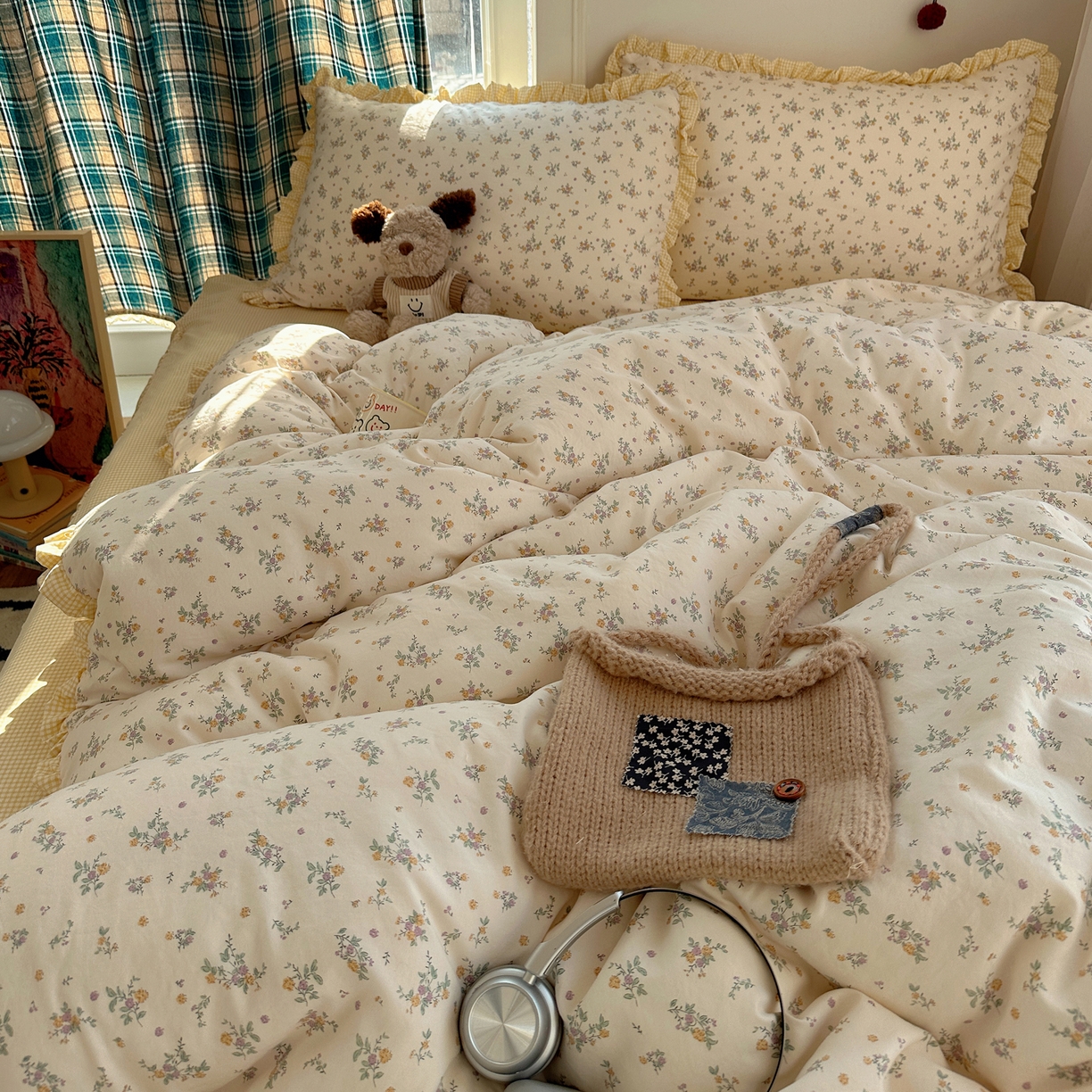 91家纺网 家纺一手货源 找家纺 （总）轻奢坊 2026新款云感仿棉水洗棉褶皱短花边四件套