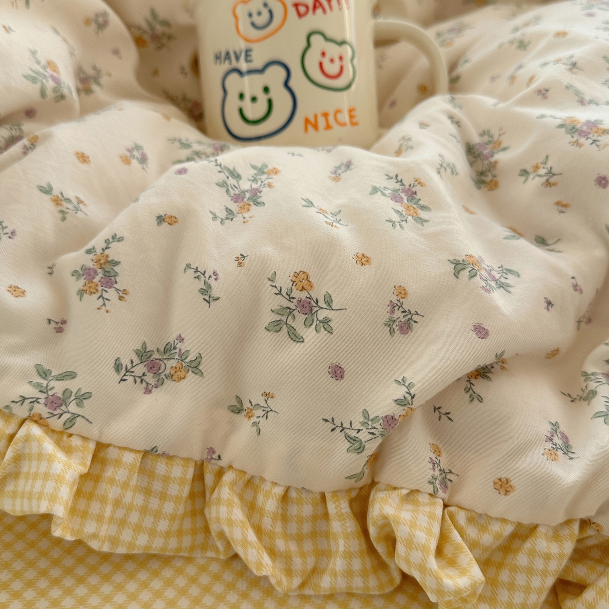 91家纺网 家纺一手货源 找家纺 （总）轻奢坊 2026新款云感仿棉水洗棉褶皱短花边四件套