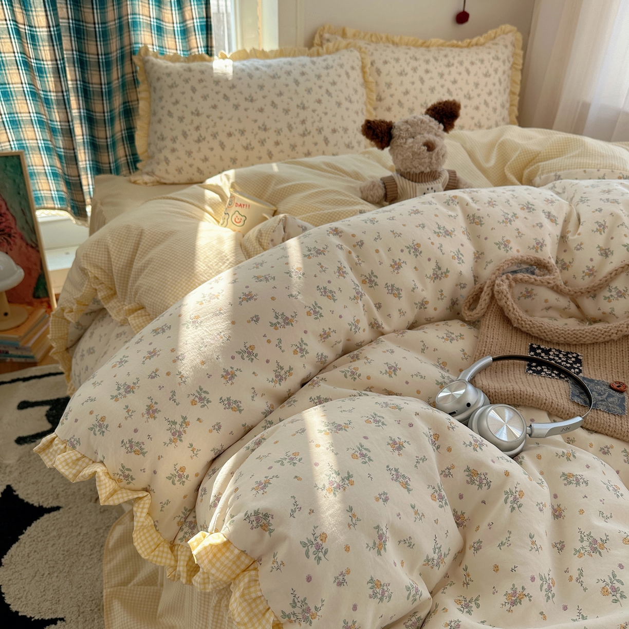 91家纺网 家纺一手货源 找家纺 （总）轻奢坊 2025新款牛奶绒5D烂花韩版法式花边四件套-蝶梦