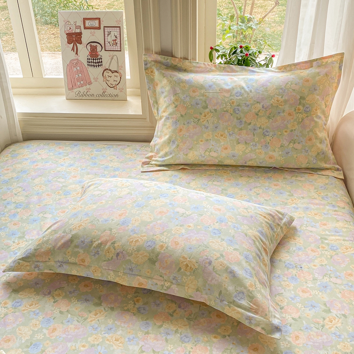 91家纺网 家纺一手货源 找家纺 花梦欣 2026新款全棉印花单品系列2花卉款-单枕套 栀子花语