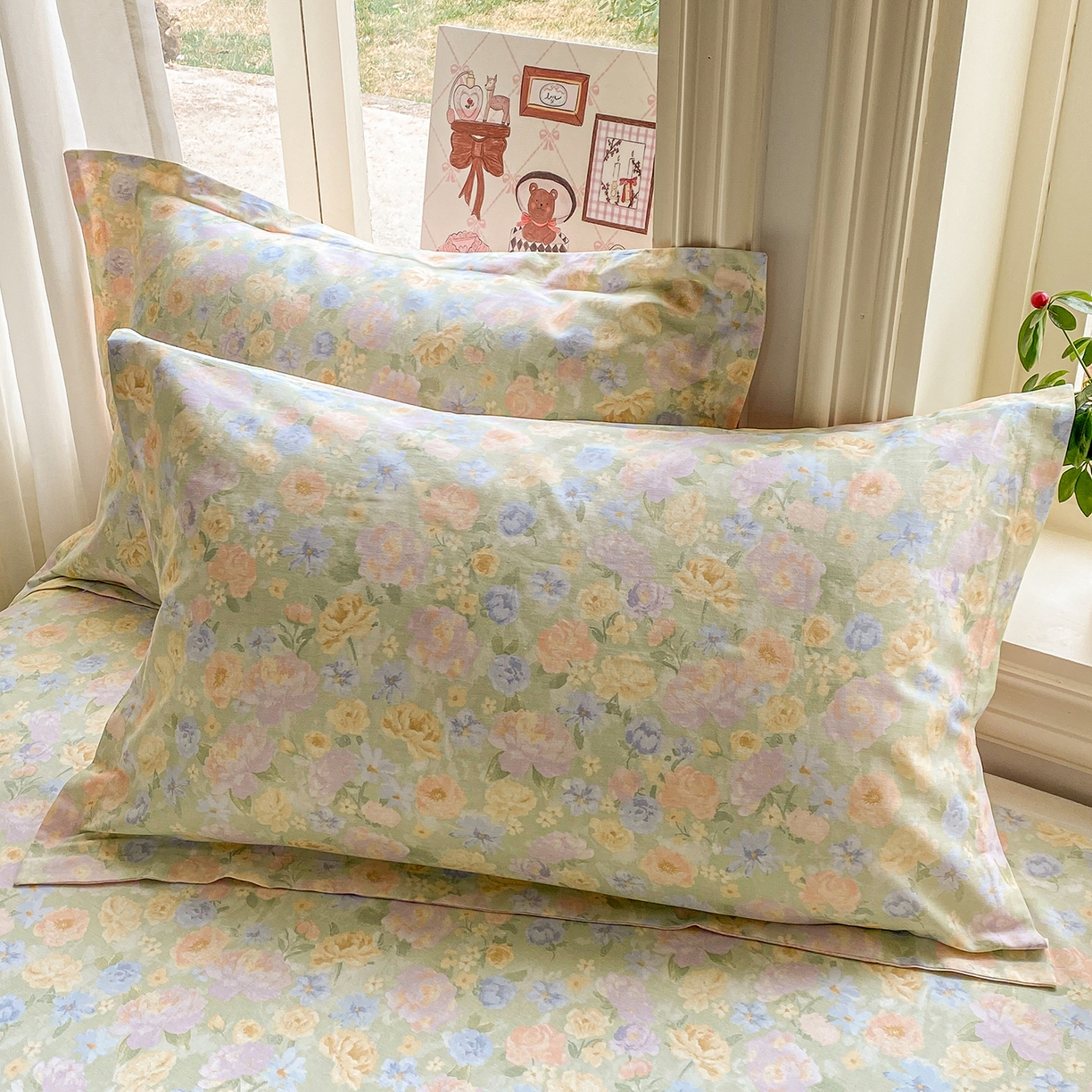 91家纺网 家纺一手货源 找家纺 花梦欣 2026新款全棉印花单品系列2花卉款-单枕套 栀子花语