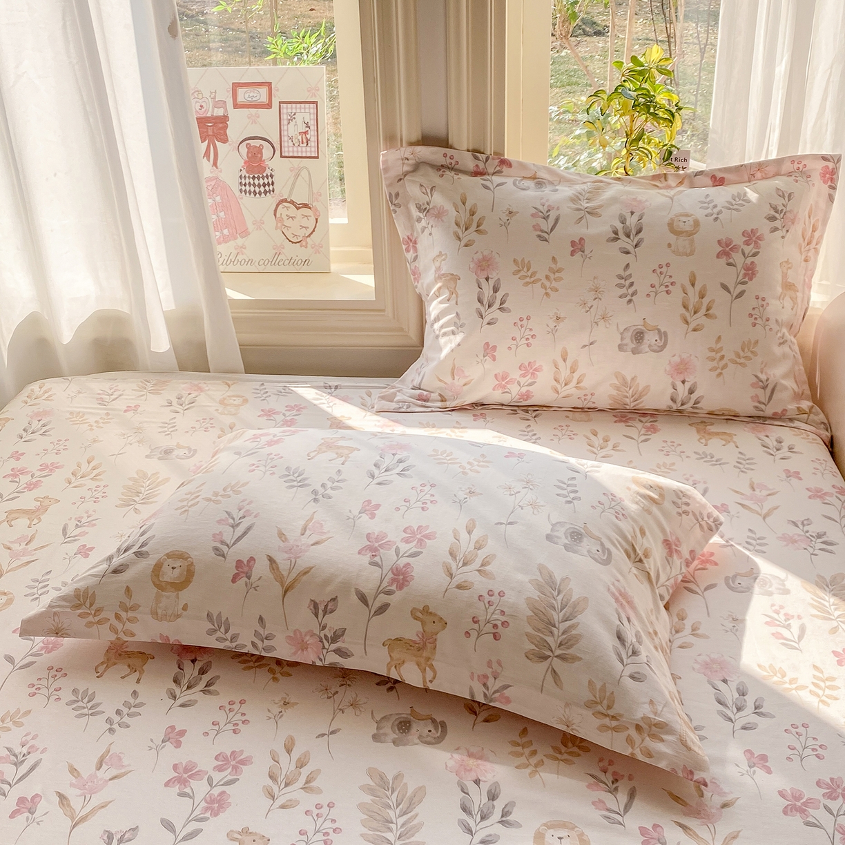 91家纺网 家纺一手货源 找家纺 花梦欣 2026新款全棉印花单品系列2花卉款-单枕套 自然手记粉