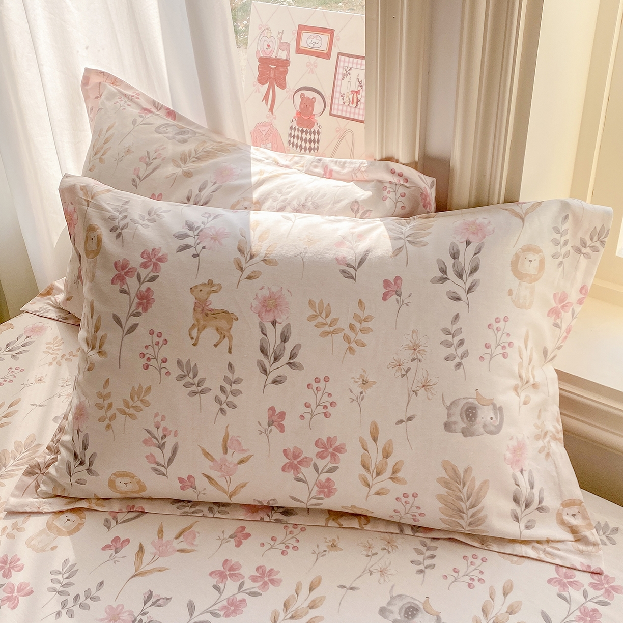 花梦欣 2026新款全棉印花单品系列2花卉款-单枕套 自然手记粉