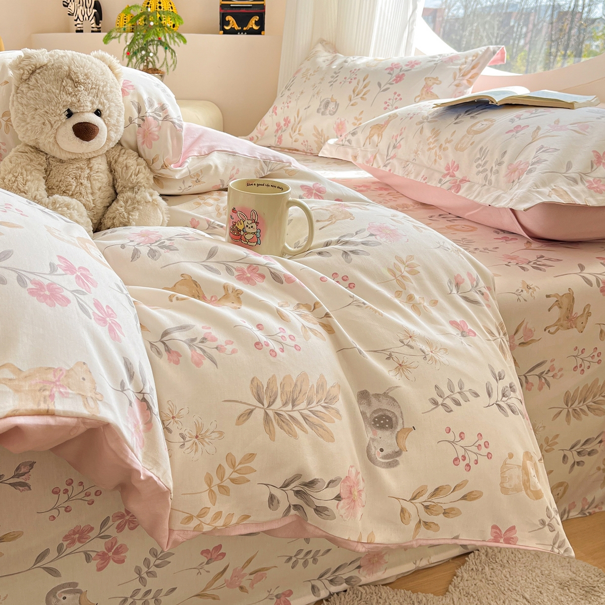 91家纺网 家纺一手货源 找家纺 花梦欣 2026新款全棉印花单品系列2花卉款-单枕套 自然手记粉