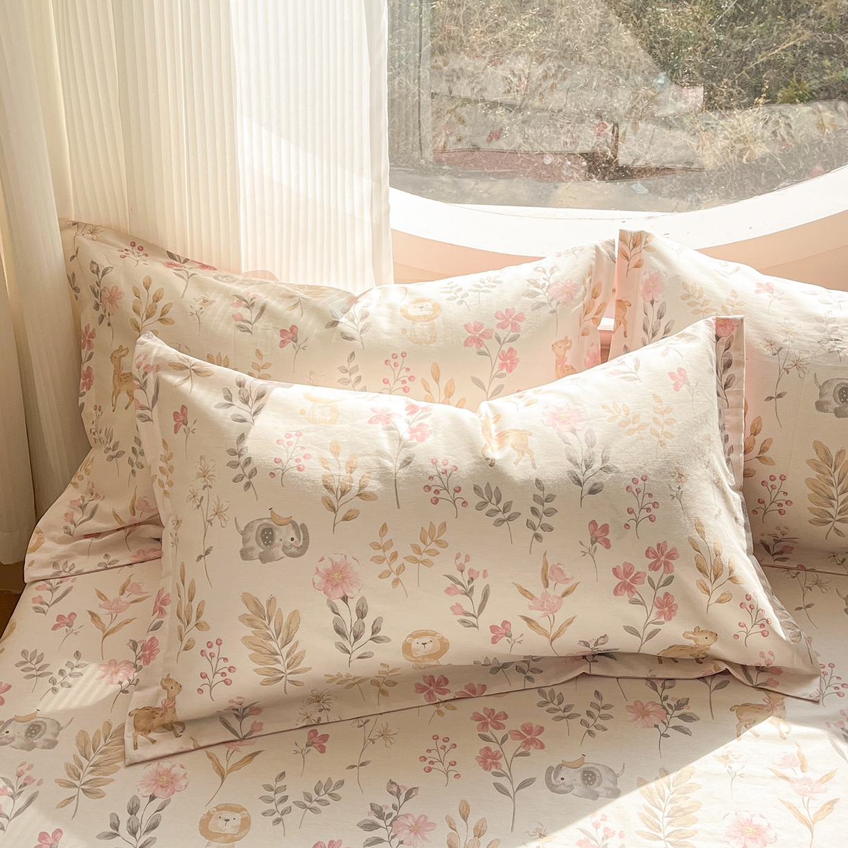 91家纺网 家纺一手货源 找家纺 花梦欣 2026新款全棉印花单品系列2花卉款-单枕套 自然手记粉