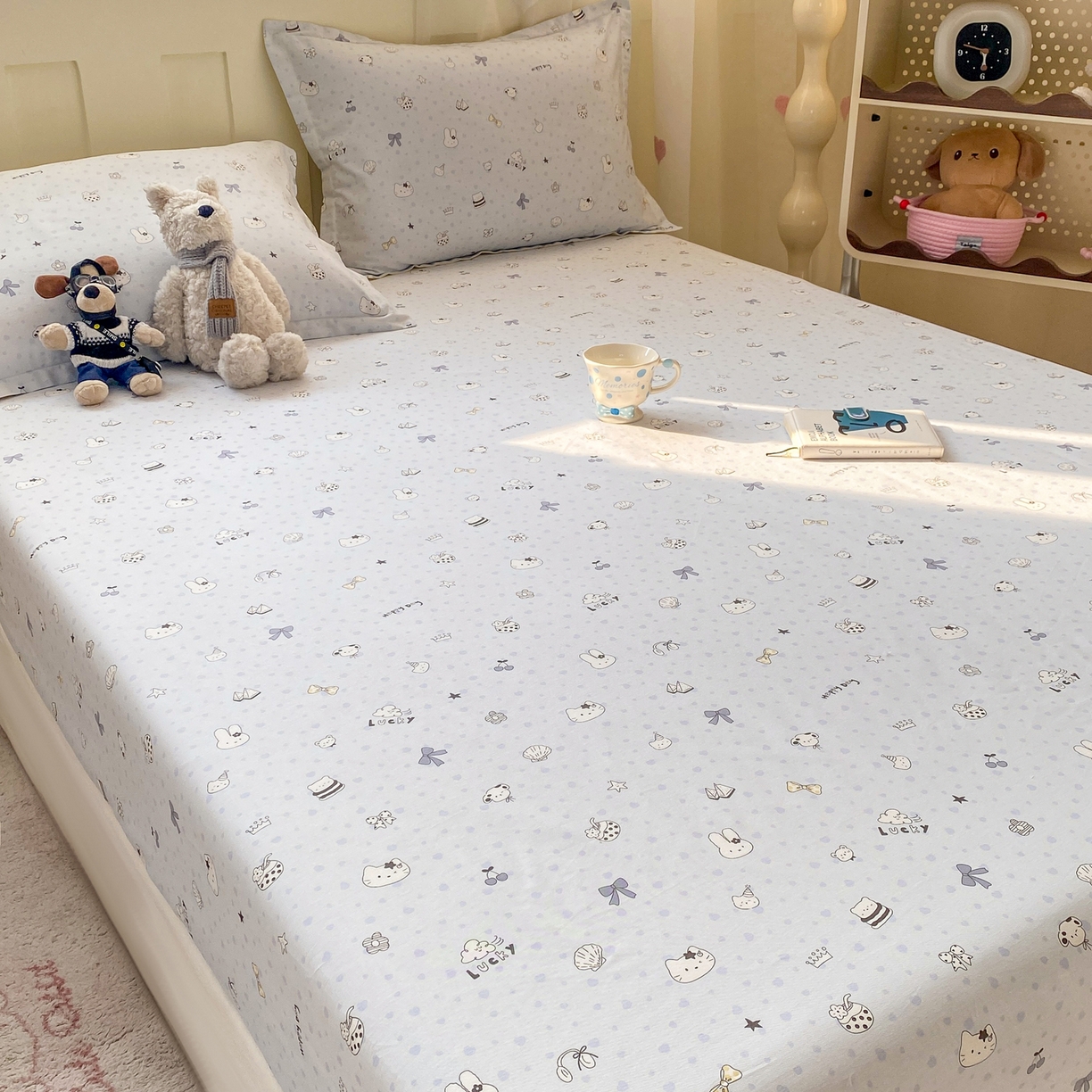 91家纺网 家纺一手货源 找家纺 花梦欣 2026新款全棉印花单品系列3简约卡通款-单床笠 路灯影院