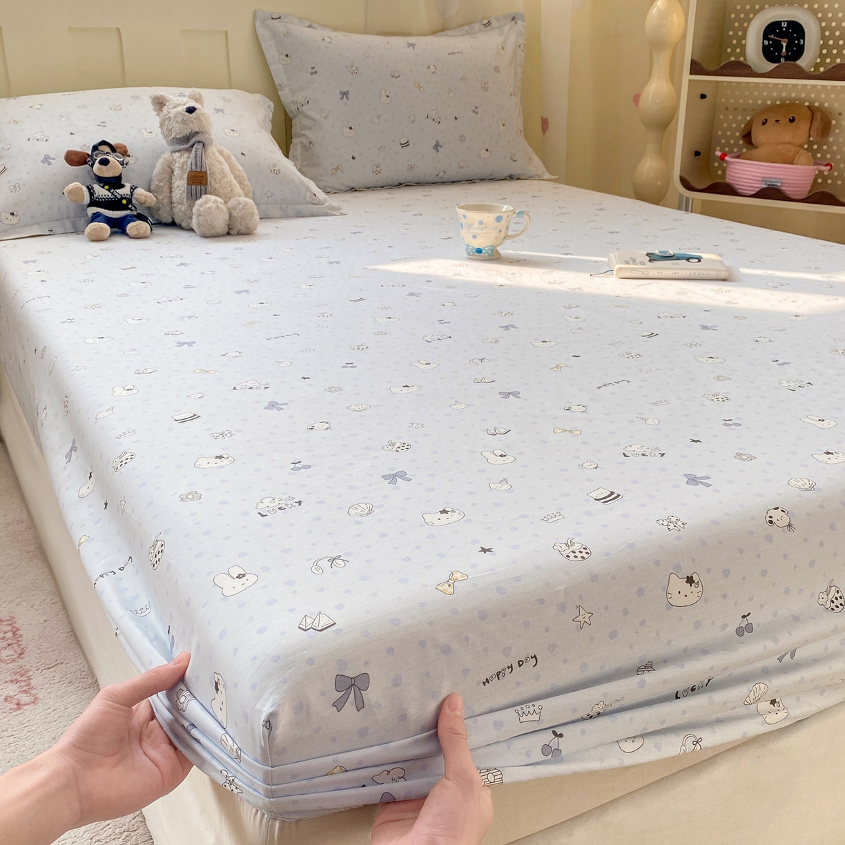 91家纺网 家纺一手货源 找家纺 花梦欣 2026新款全棉印花单品系列3简约卡通款-单床笠 路灯影院