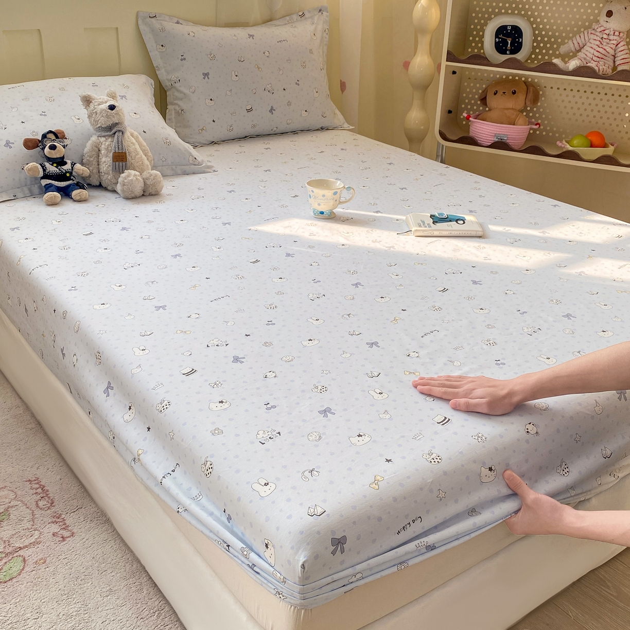 91家纺网 家纺一手货源 找家纺 花梦欣 2026新款全棉印花单品系列3简约卡通款-单床笠 路灯影院