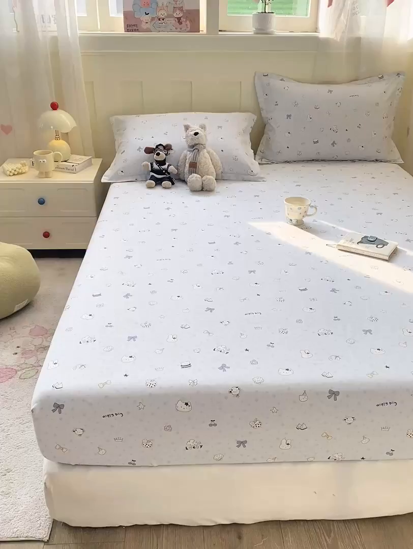 91家纺网 家纺一手货源 找家纺 花梦欣 2026新款全棉印花单品系列3简约卡通款-单床笠 路灯影院