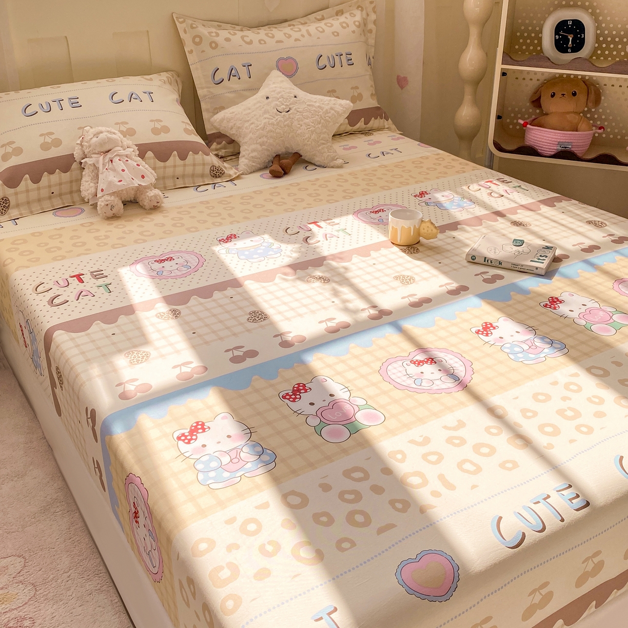 91家纺网 家纺一手货源 找家纺 花梦欣 2026新款全棉印花单品系列3简约卡通款-单床笠 萌萌凯蒂