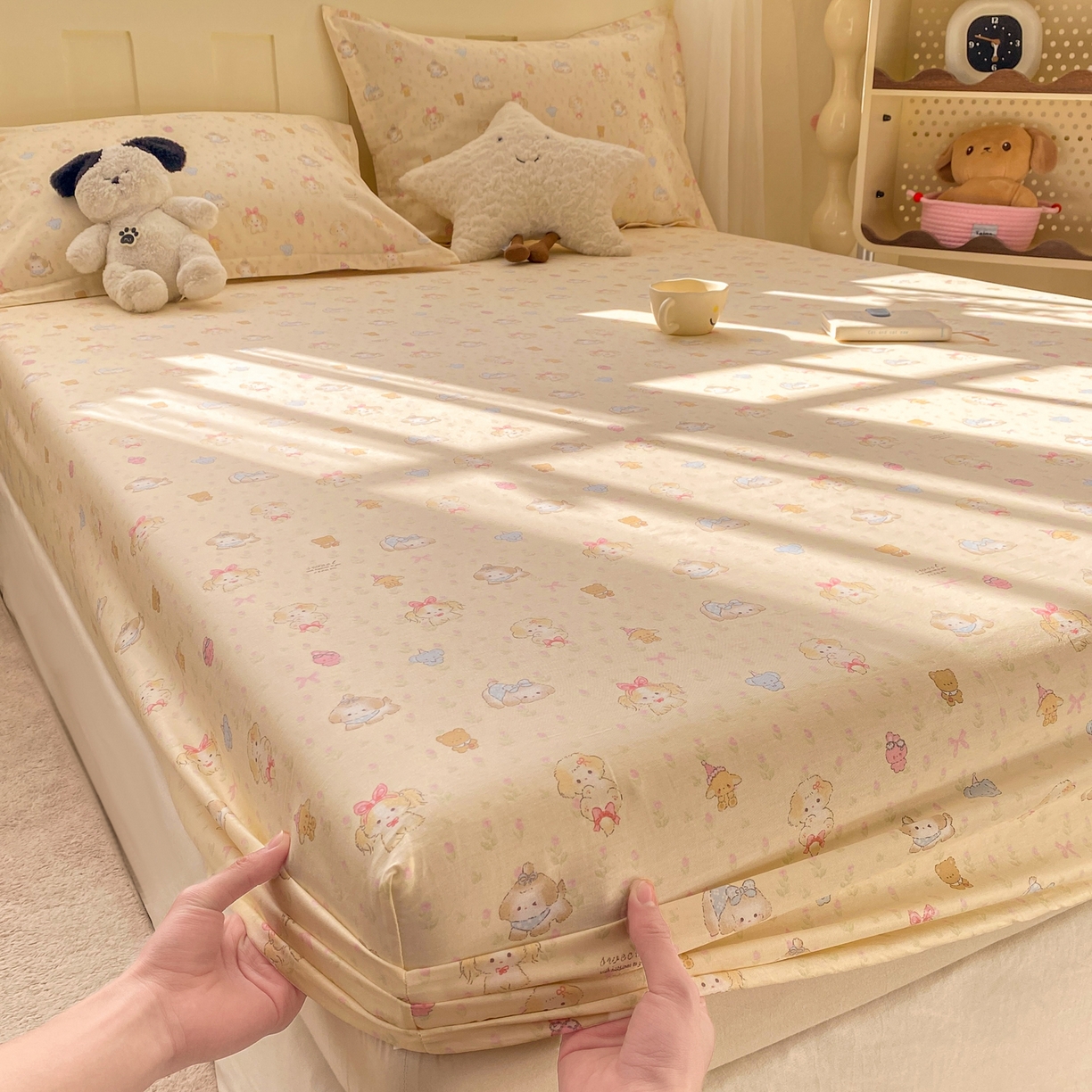 91家纺网 家纺一手货源 找家纺 花梦欣 2026新款全棉印花单品系列3简约卡通款-单床笠 萌趣汪汪