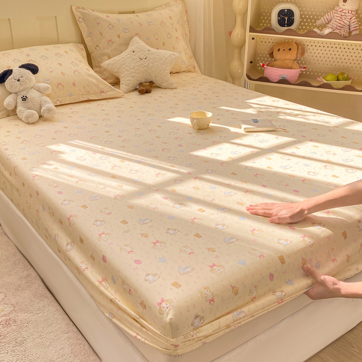 91家纺网 家纺一手货源 找家纺 花梦欣 2026新款全棉印花单品系列3简约卡通款-单床笠 萌趣汪汪