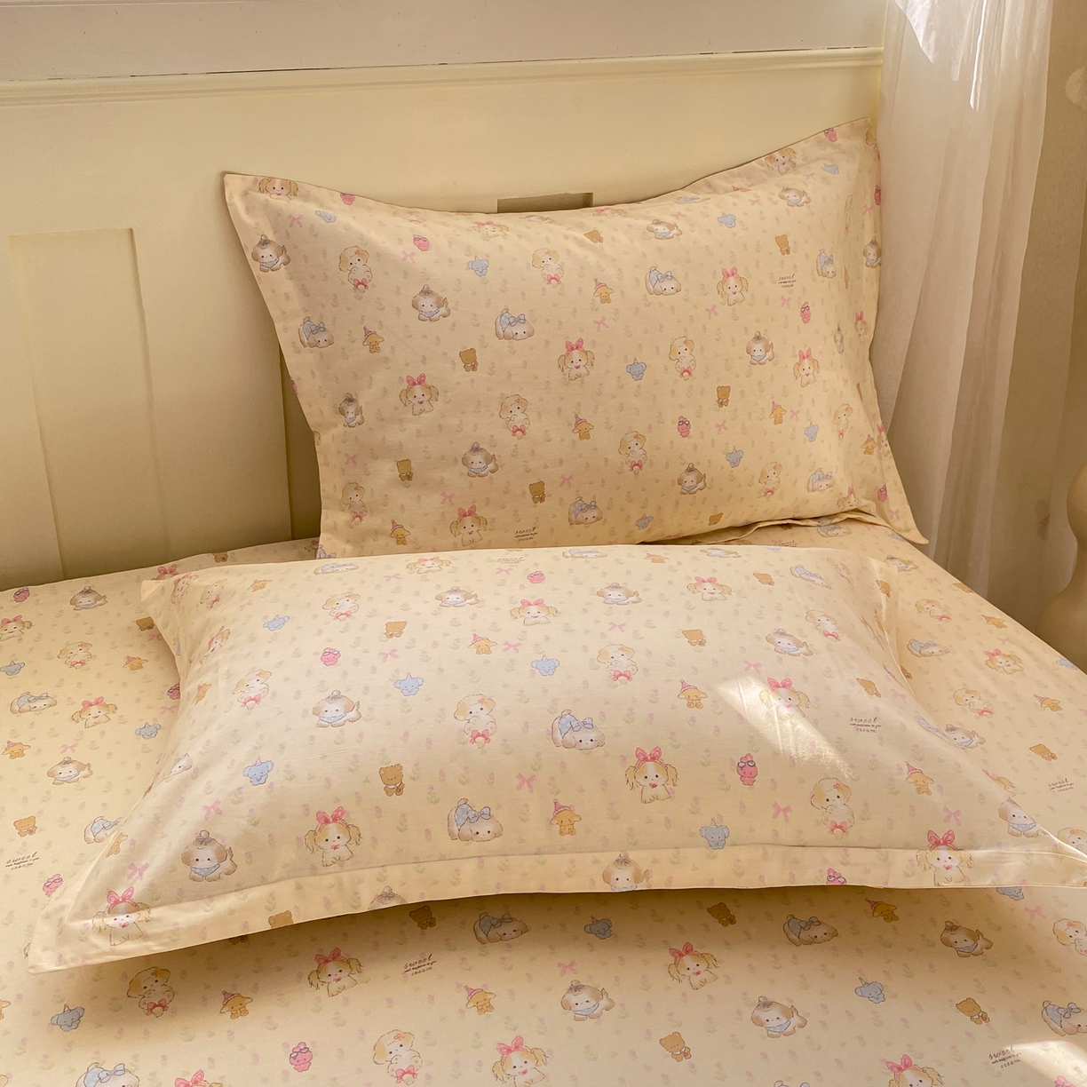 91家纺网 家纺一手货源 找家纺 花梦欣 2026新款全棉印花单品系列3简约卡通款-单床笠 萌趣汪汪