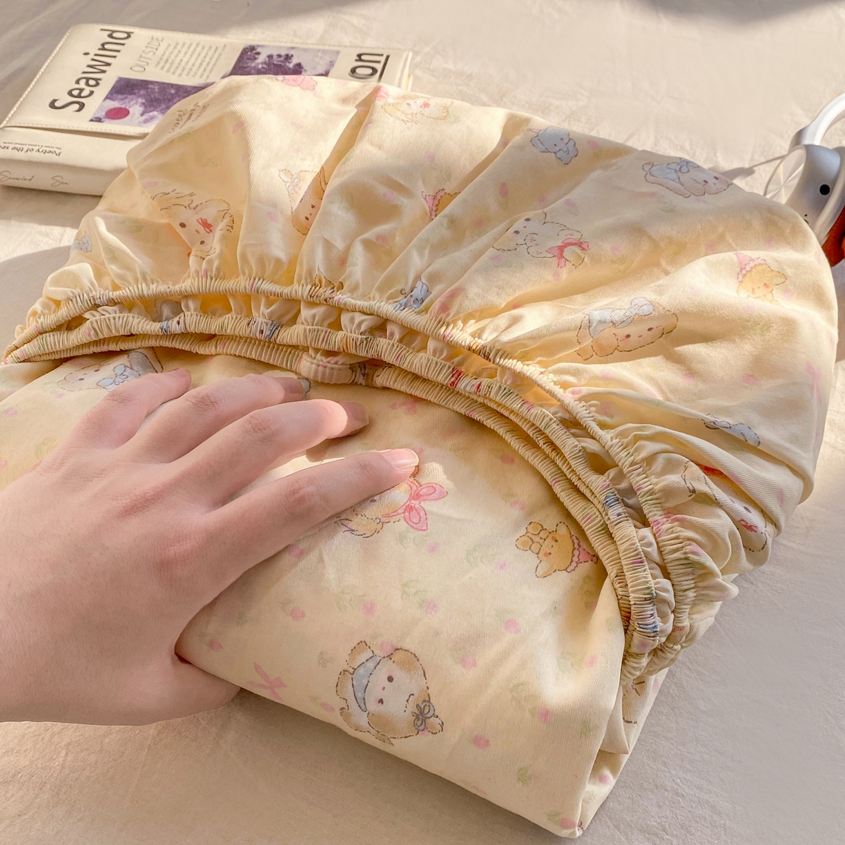 91家纺网 家纺一手货源 找家纺 花梦欣 2026新款全棉印花单品系列3简约卡通款-单床笠 萌趣汪汪