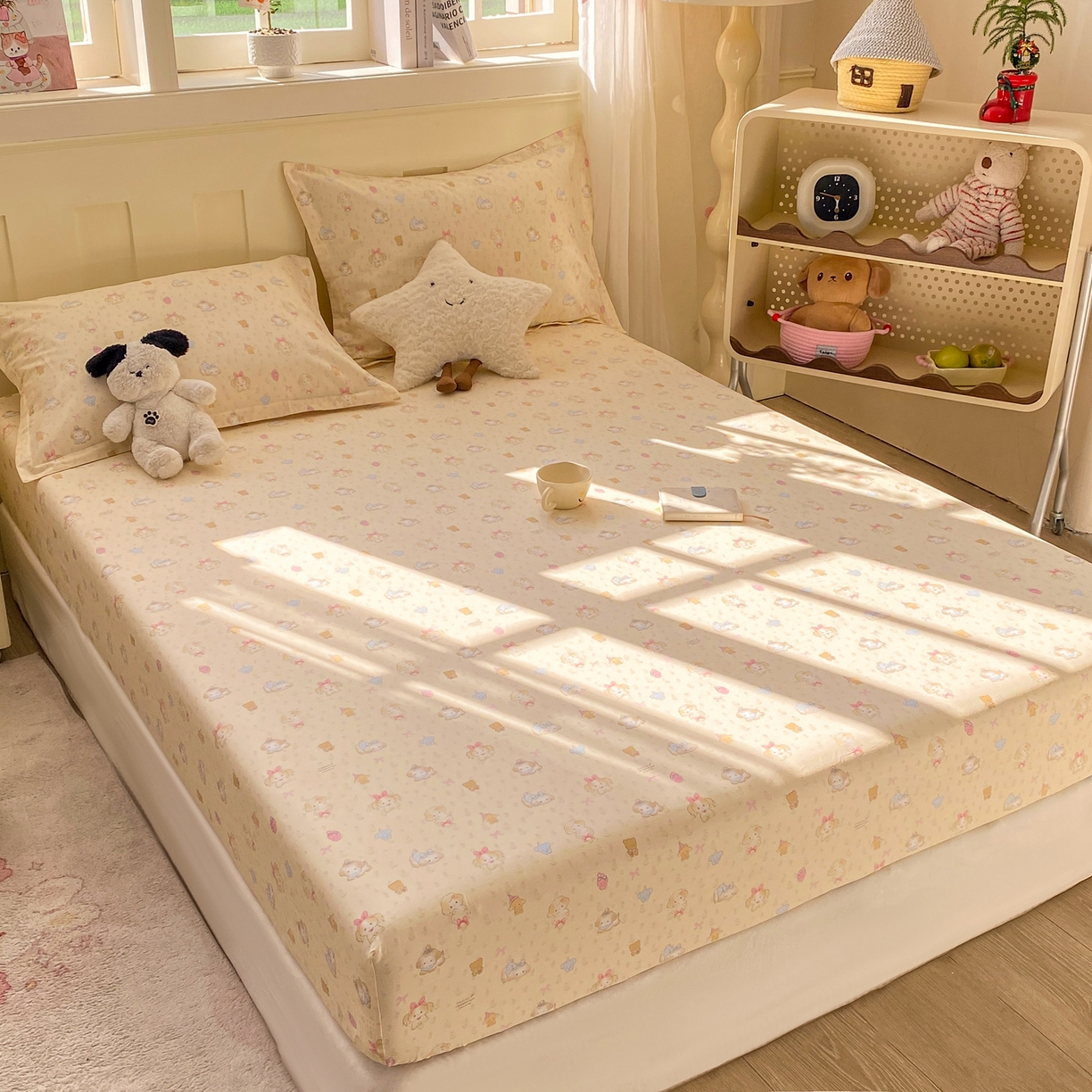 91家纺网 家纺一手货源 找家纺 花梦欣 2026新款全棉印花单品系列3简约卡通款-单床笠 萌趣汪汪