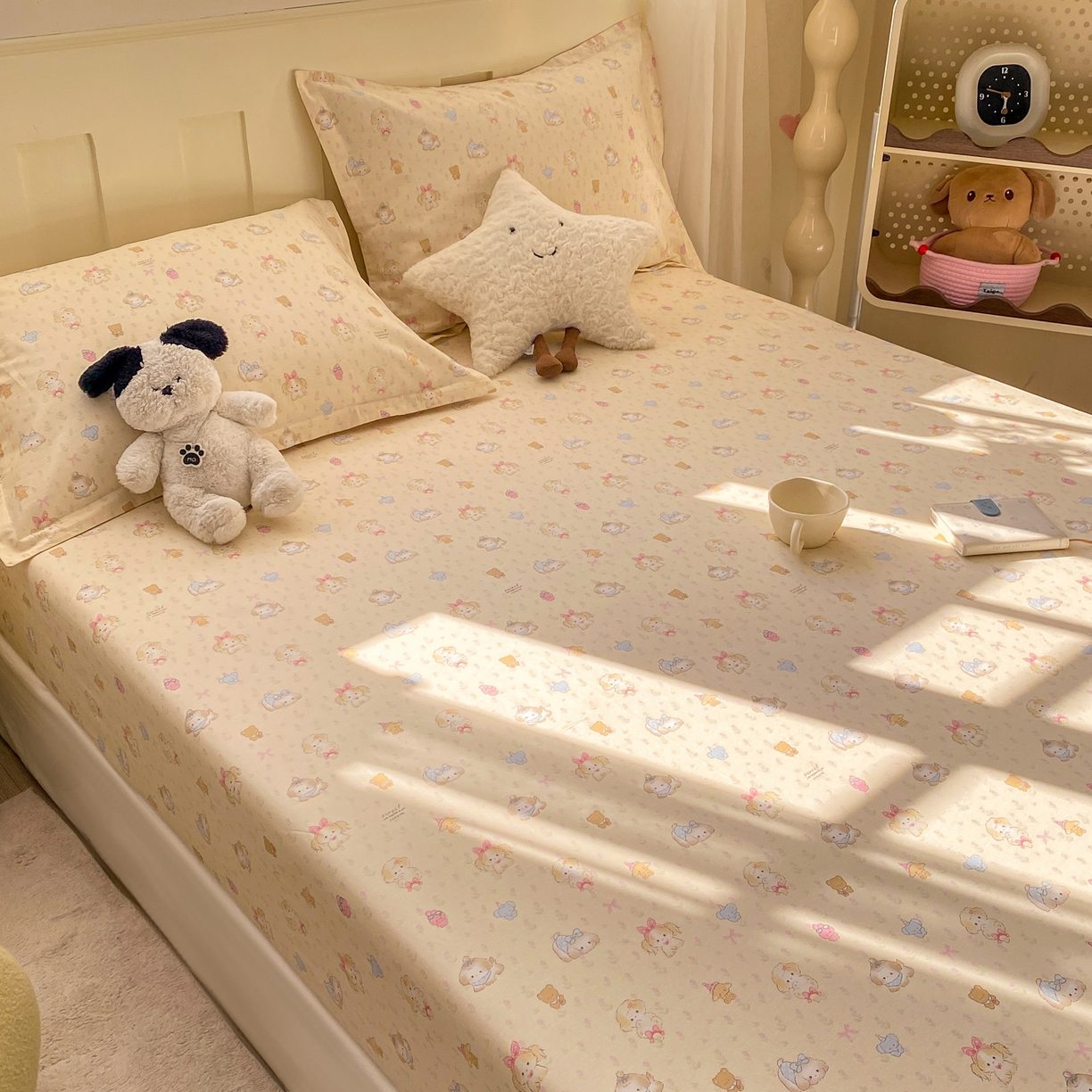 91家纺网 家纺一手货源 找家纺 花梦欣 2026新款全棉印花单品系列3简约卡通款-单床笠 萌趣汪汪