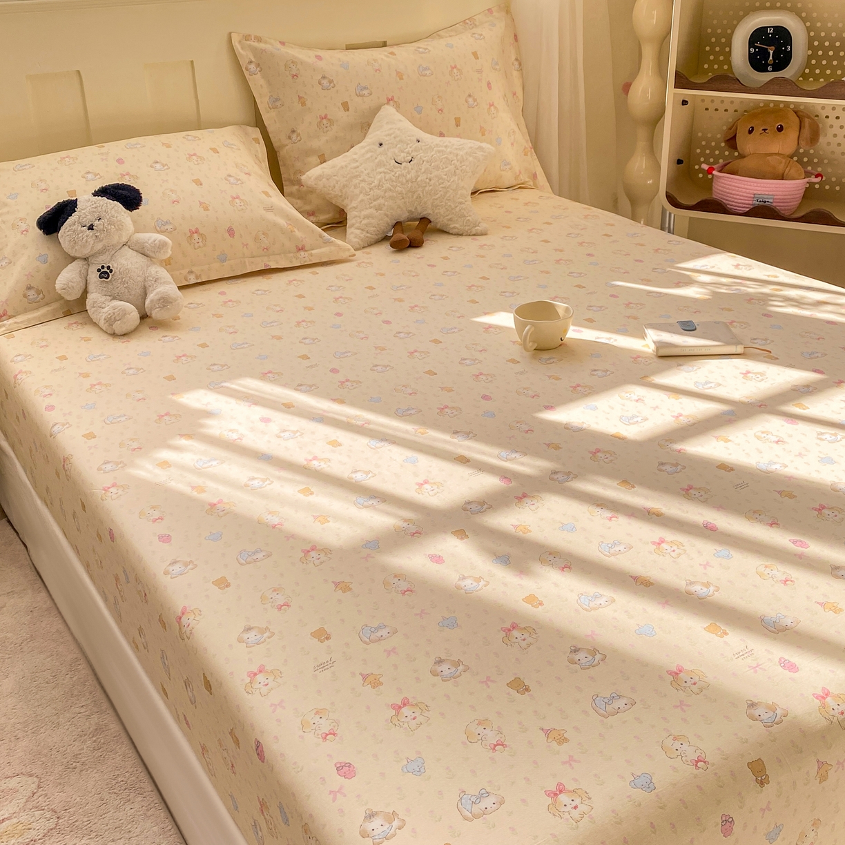 91家纺网 家纺一手货源 找家纺 花梦欣 2026新款全棉印花单品系列3简约卡通款-单床笠 萌趣汪汪