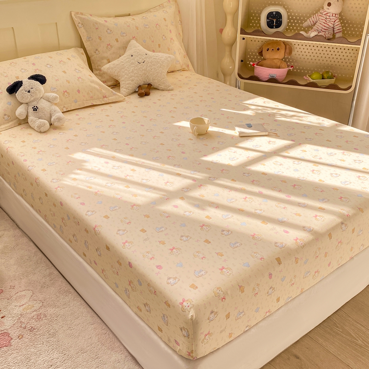 91家纺网 家纺一手货源 找家纺 花梦欣 2026新款全棉印花单品系列3简约卡通款-单床笠 萌趣汪汪