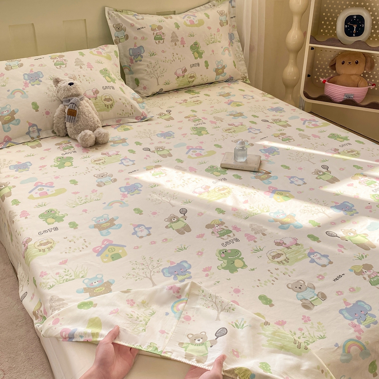 91家纺网 家纺一手货源 找家纺 花梦欣 2026新款全棉印花单品系列3简约卡通款-单床笠 妙趣乐园