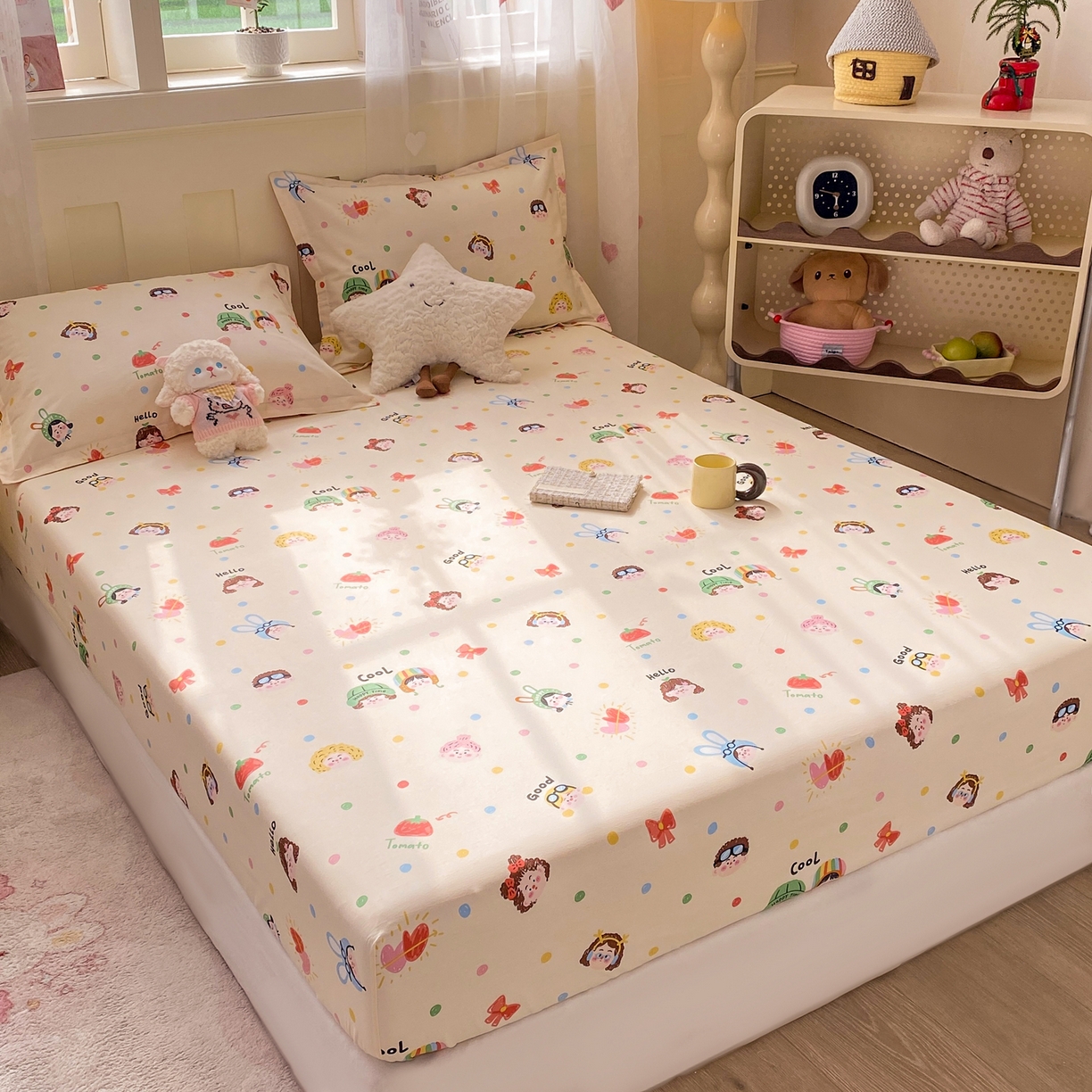 91家纺网 家纺一手货源 找家纺 花梦欣 2026新款全棉印花单品系列3简约卡通款-单床笠 趣味涂鸦