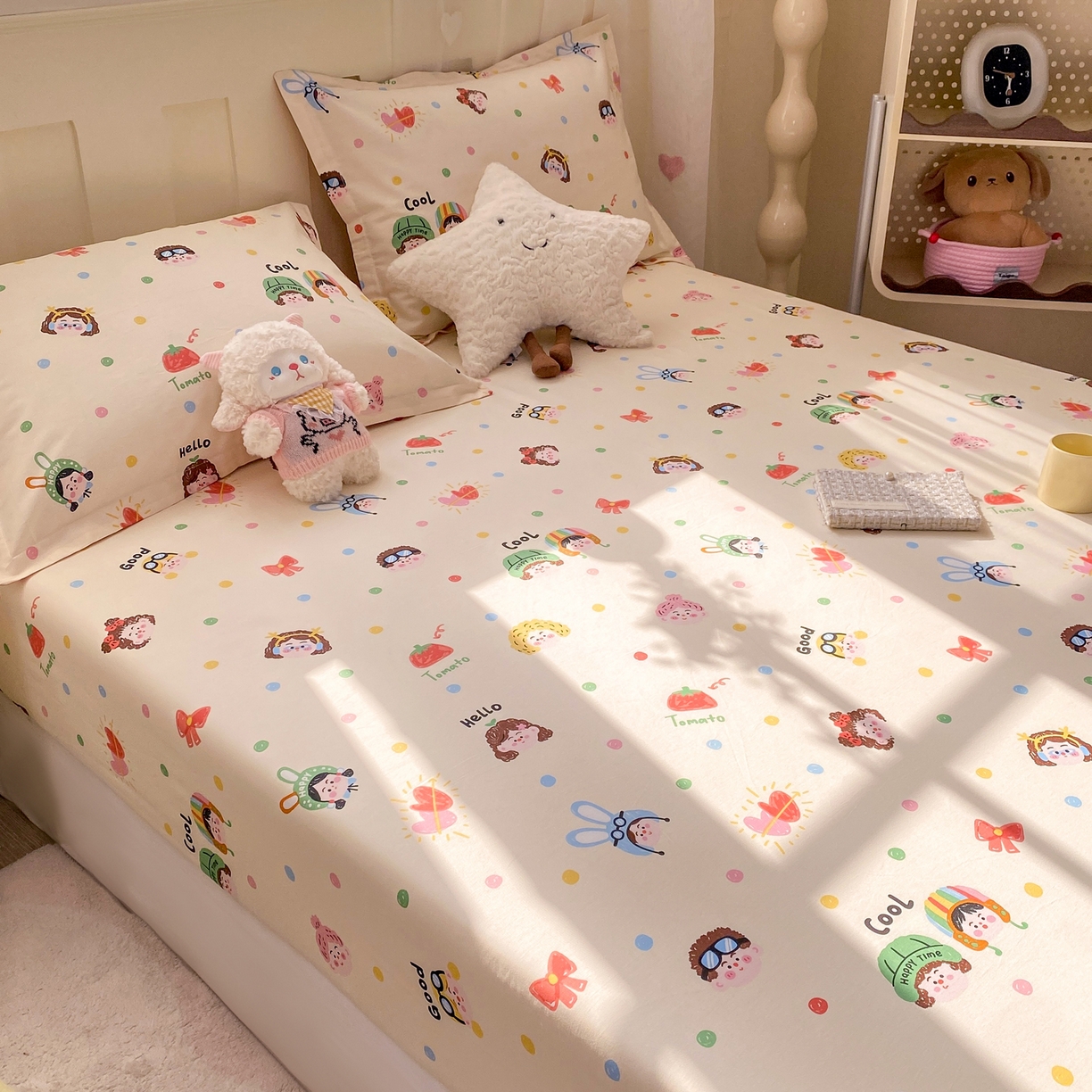 91家纺网 家纺一手货源 找家纺 花梦欣 2026新款全棉印花单品系列3简约卡通款-单床笠 趣味涂鸦