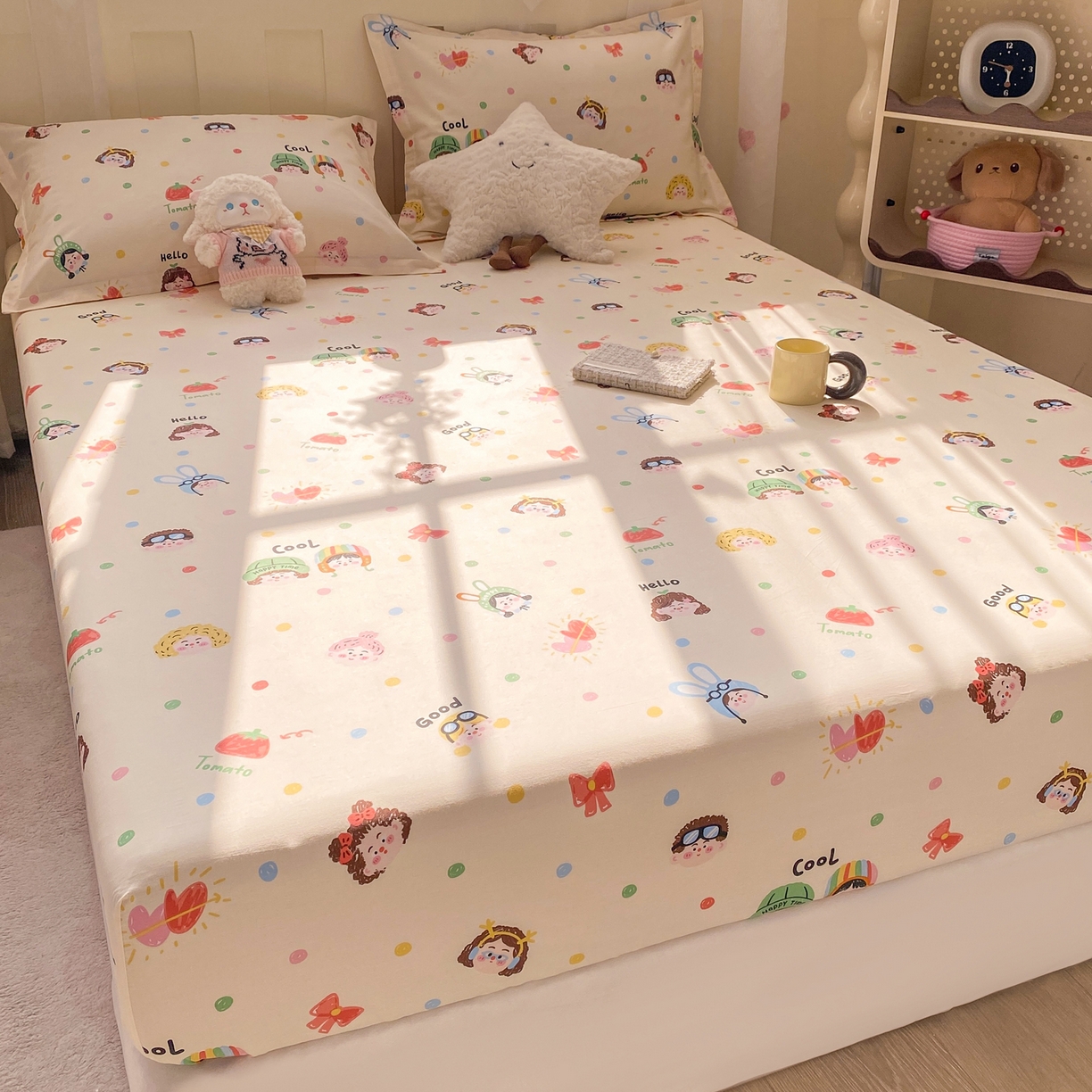 91家纺网 家纺一手货源 找家纺 花梦欣 2026新款全棉印花单品系列3简约卡通款-单床笠 趣味涂鸦