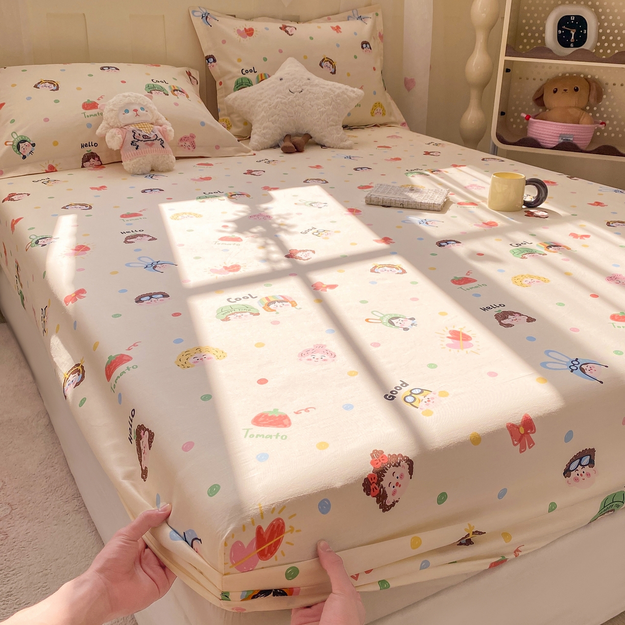 91家纺网 家纺一手货源 找家纺 花梦欣 2026新款全棉印花单品系列3简约卡通款-单床笠 趣味涂鸦