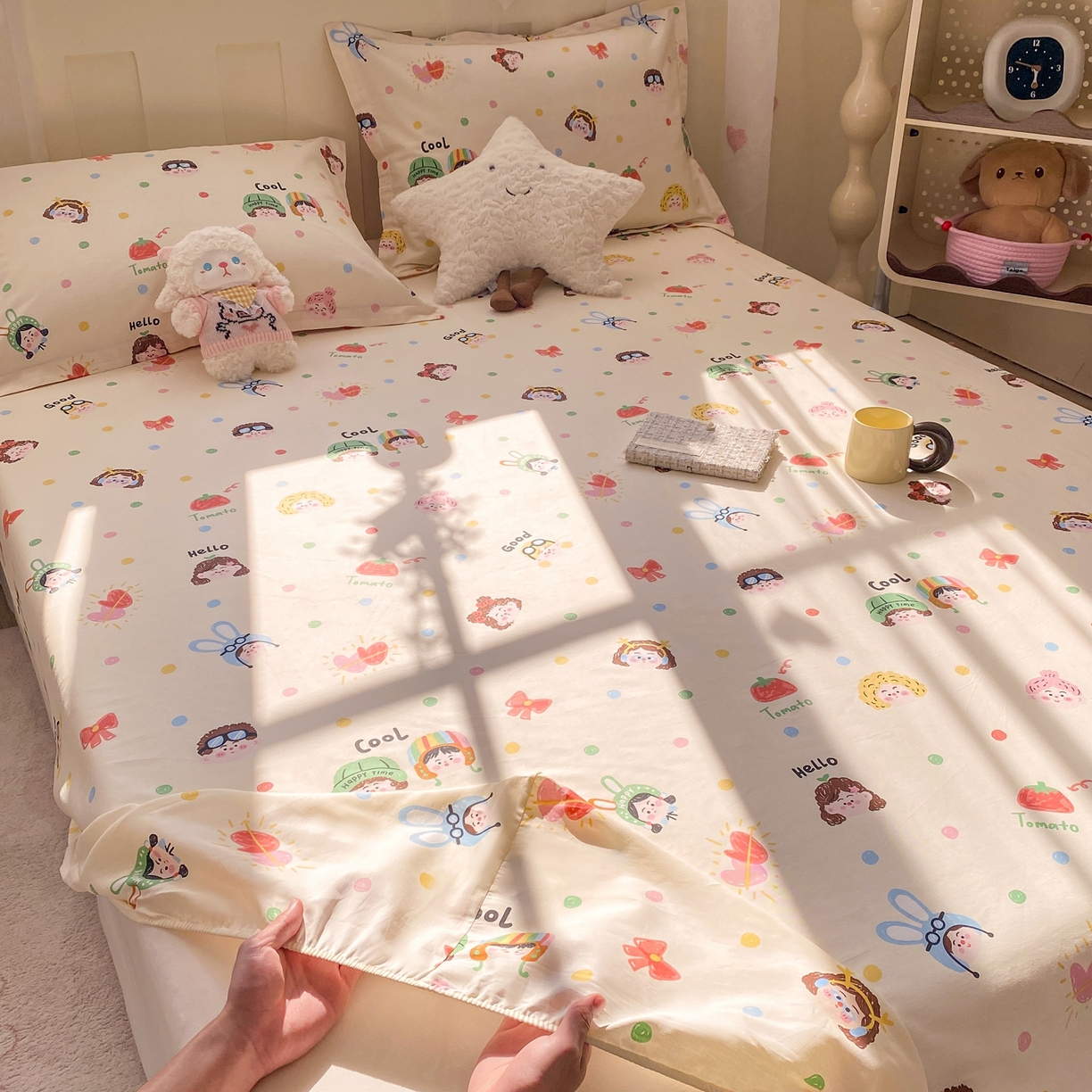 91家纺网 家纺一手货源 找家纺 花梦欣 2026新款全棉印花单品系列3简约卡通款-单床笠 趣味涂鸦