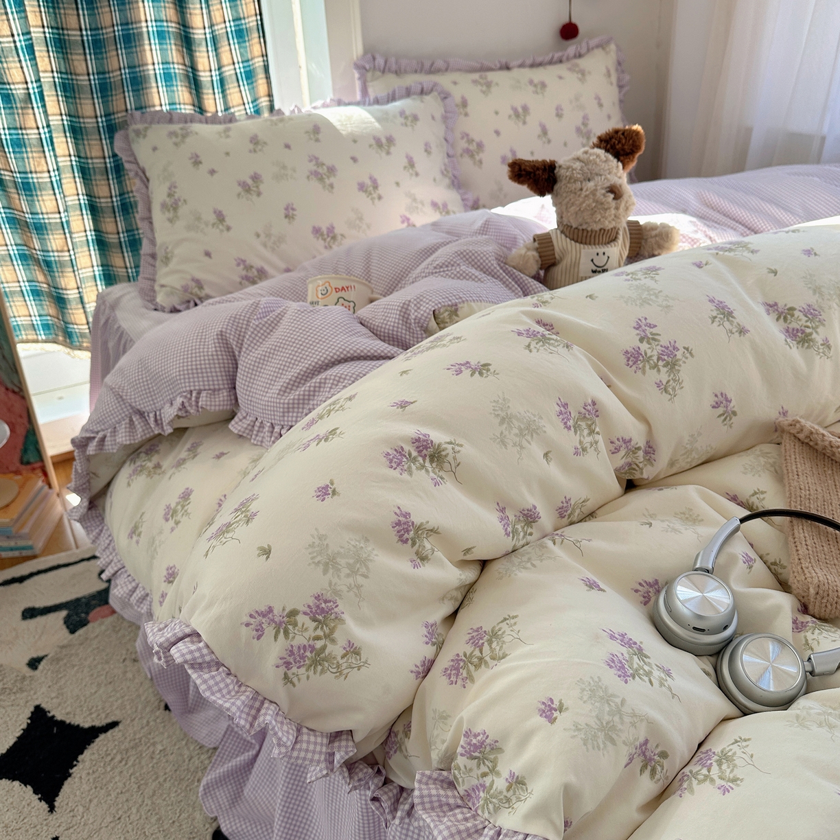 91家纺网 家纺一手货源 找家纺 （总）轻奢坊 2026新款云感仿棉水洗棉褶皱短花边四件套