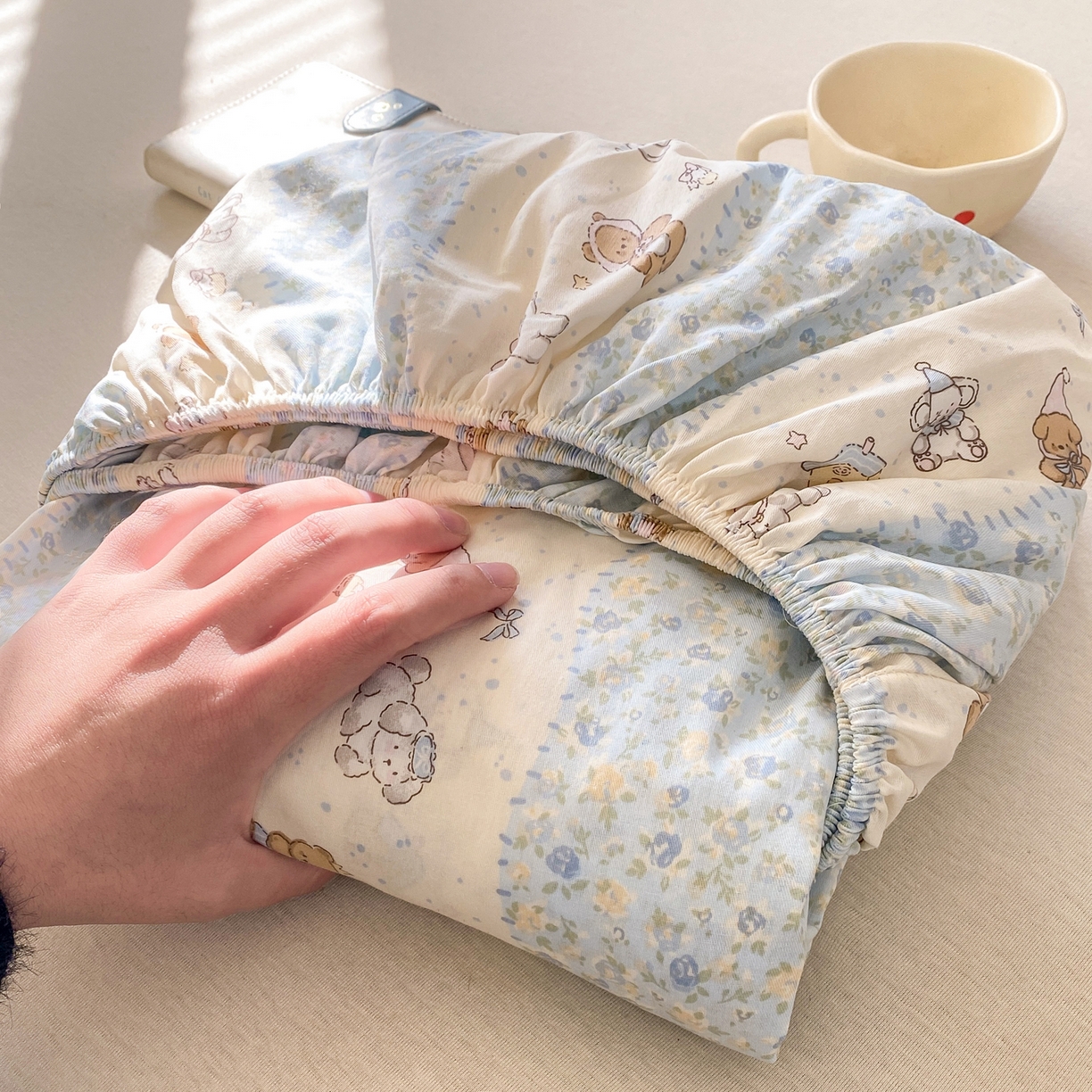 91家纺网 家纺一手货源 找家纺 花梦欣 2026新款全棉印花单品系列3简约卡通款-单床笠 三小只