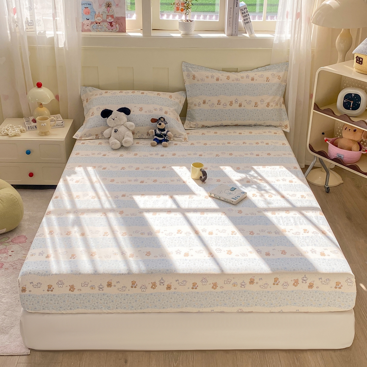 91家纺网 家纺一手货源 找家纺 花梦欣 2026新款全棉印花单品系列3简约卡通款-单床笠 三小只