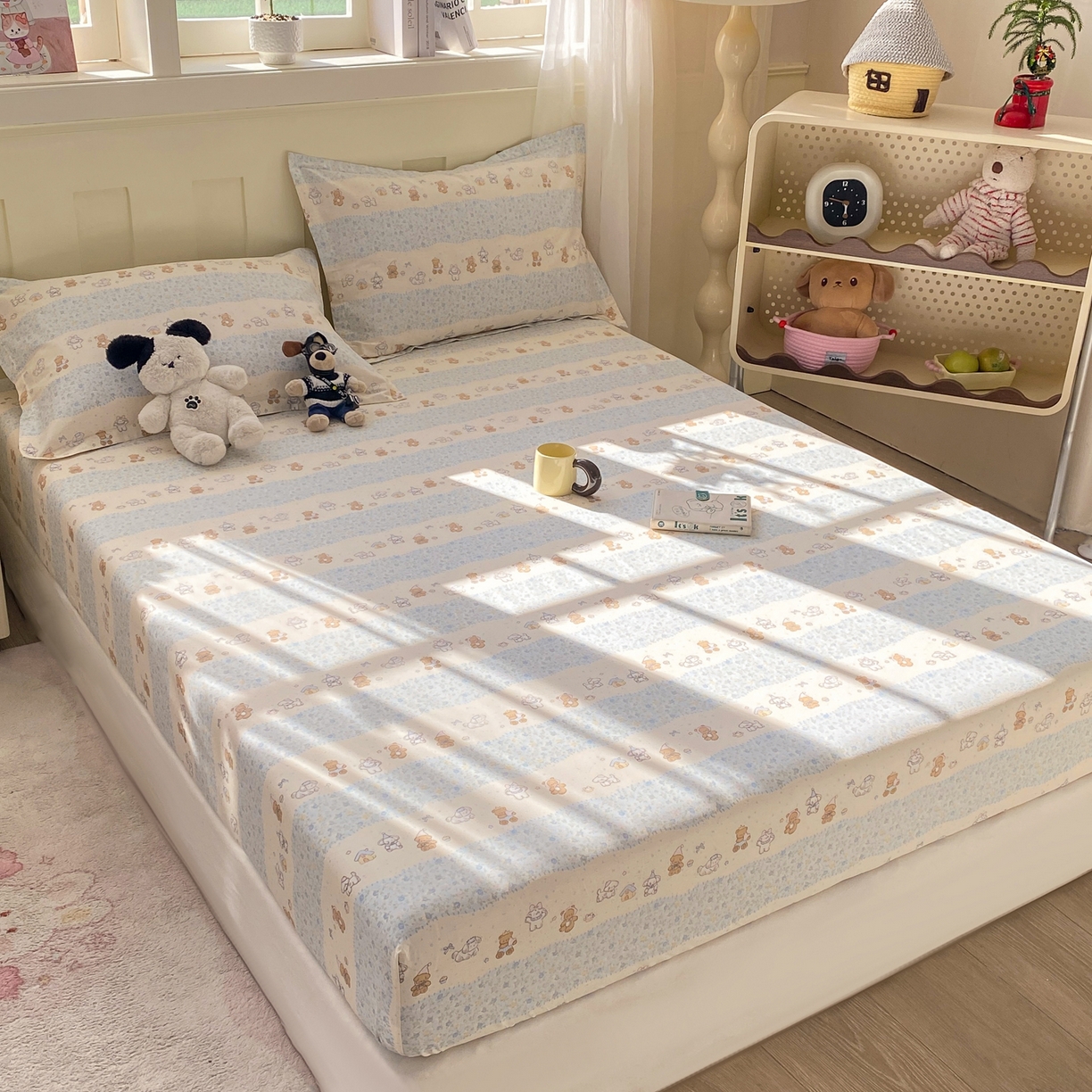 91家纺网 家纺一手货源 找家纺 花梦欣 2026新款全棉印花单品系列3简约卡通款-单床笠 三小只