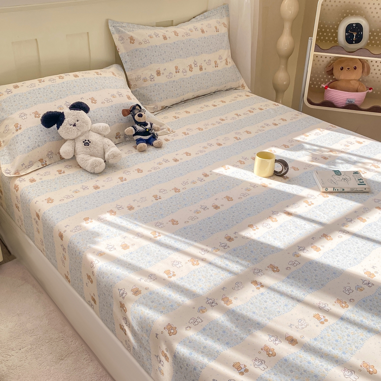 91家纺网 家纺一手货源 找家纺 花梦欣 2026新款全棉印花单品系列3简约卡通款-单床笠 三小只