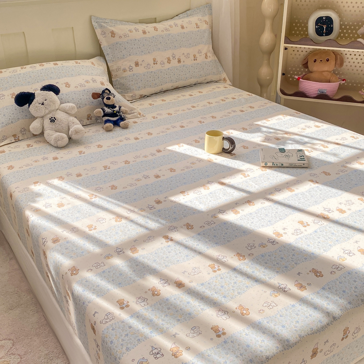 91家纺网 家纺一手货源 找家纺 花梦欣 2026新款全棉印花单品系列3简约卡通款-单床笠 三小只